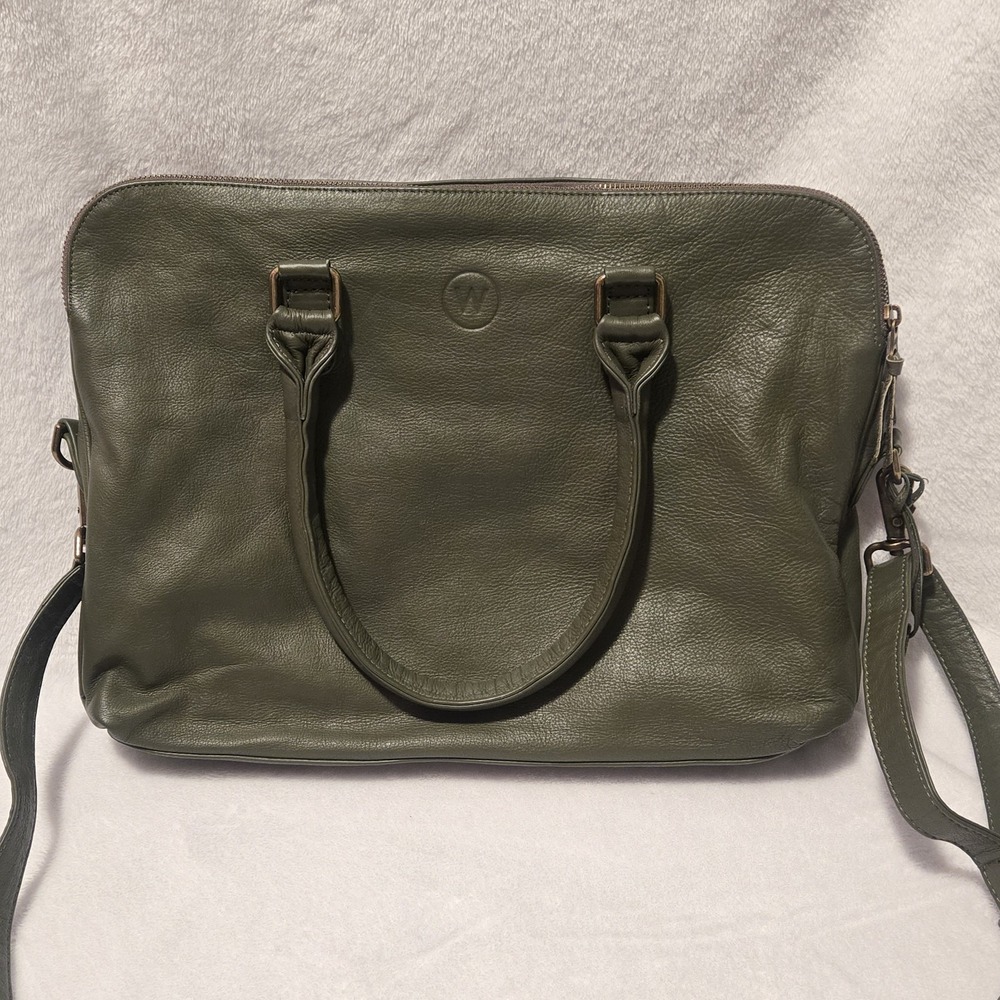 Wanderers Travel Co Army Green Leather 16" The Zürich Work Bag Satchel Purse - Picture 3 of 7